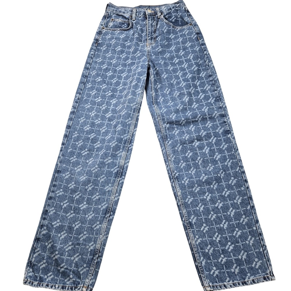Iets Frans... Jeans Womens 27W Blue High Rise Straight Geometric Denim 27x31.5
